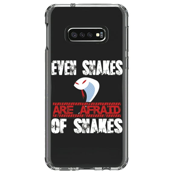 DistinctInk Clear Shockproof Hybrid Case for Samsung Galaxy S10e (5.8" Screen) - TPU Bumper Acrylic Back Tempered Glass Screen Protector - Even Snakes are Afraid of Snakes