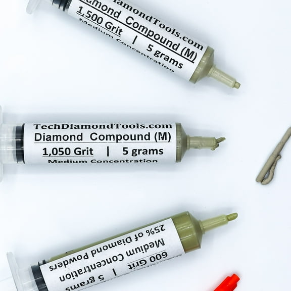 TechDiamondTools Diamond Polish Paste Set of 3 Syringes X 5 Grams (M), Diamond Polish Lapping Compound, Sizes 600 1050 1500 Grit, Mesh with Medium - 25% Concentration of Diamond Powders