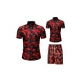 thumbnail image 2 of KOMOO Men 2 Piece Tracksuits Casual Button Down Short Sleeve Floral Hawaiian Shirt and Shorts Suit Floral Printed Tracksuits, 2 of 8