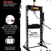 20 Ton Shop Press, Pneumatic or Hand Pump, Black Widow