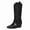 Black, variant on Black Wide Calf Metallic Embroidered Cowboy Boots For Women Sparkly Mid Calf Chunky Heel Pull on Pointy Toe Western Cowgirl Boots Fashion Short Booteis For Girl 7