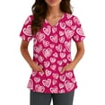 thumbnail image 2 of Garbnen S-5XL Valentines Scrubs for Women Short Sleeve V Neck Heart Pattern Nursing Uniforms for Women with Pocket Stretch Workwear for Nurses, 2 of 5