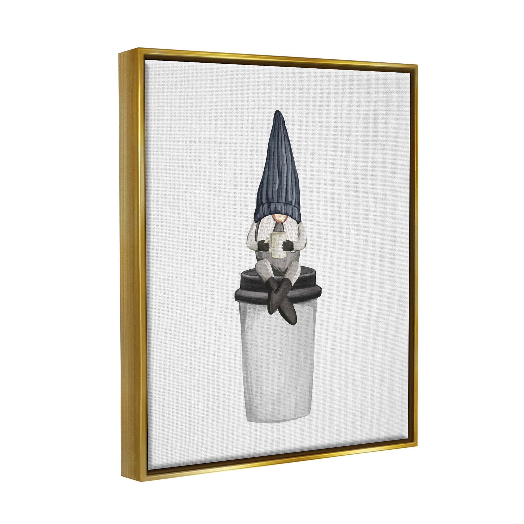 Morning Coffee Cup Gnome Fairy Tales & Fantasy Graphic Art Metallic Gold Framed Art Print Wall Art