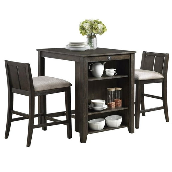 Maklaine 3 Piece Wood Counter Height Dining Set in Dark Cherry
