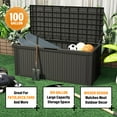 thumbnail image 3 of YRLLENSDAN 100 Gallon Large Deck Box Outdoor Storage Box with Lockable Lid, Waterproof UV Resistant Resin Storage Bench 450 LBS Weight Capacity for Patio, Garden, Pool, Black, 3 of 7