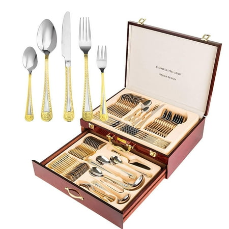 - Italian Collection 'Greek Medusa' 72-pc Premium Silverware Flatware Serving Set