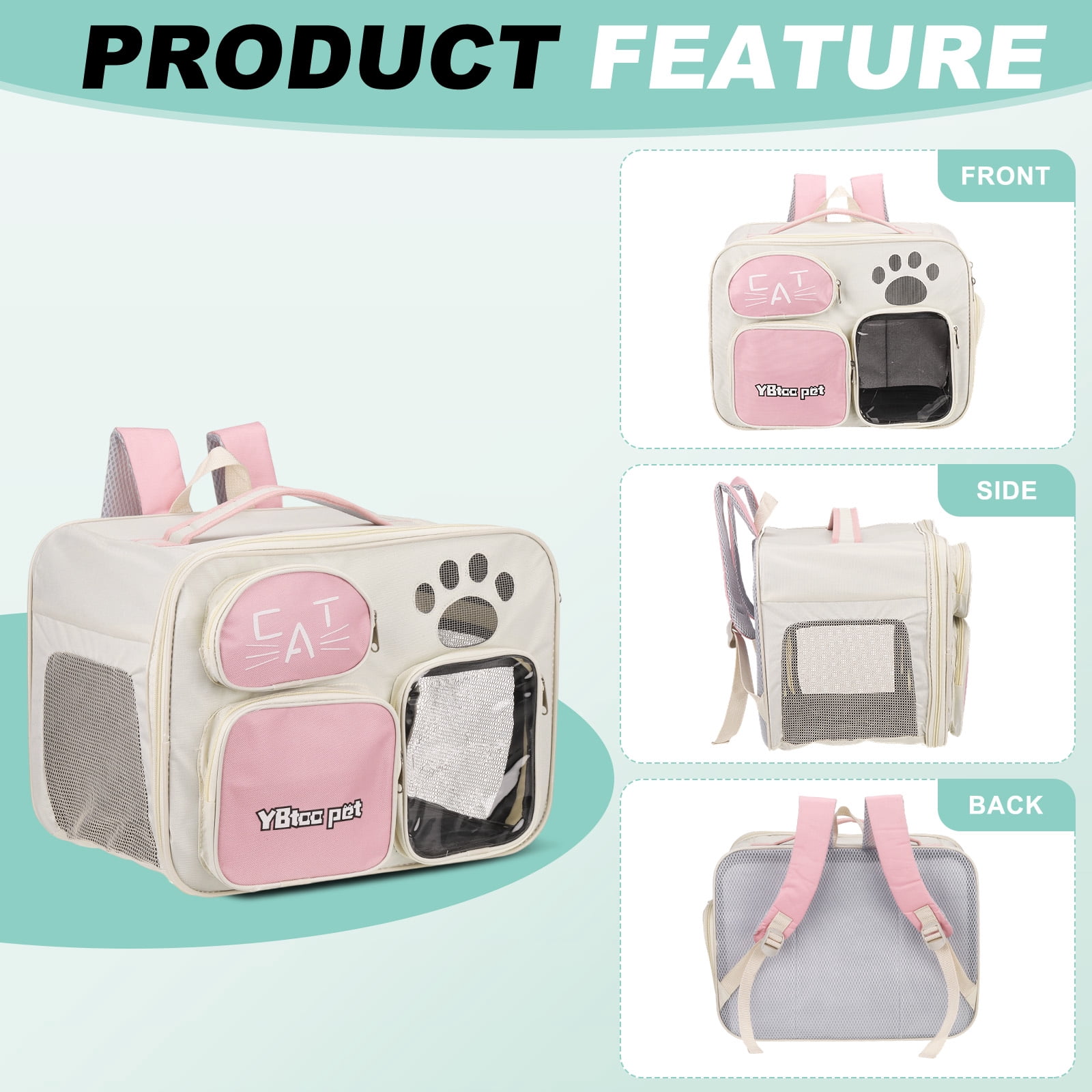 Uxcell Cat Backpack Carrier, Breathable Dog Backpack for Cats or Small Dogs Pink