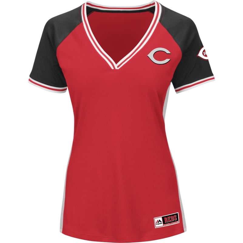 Cincinnati Reds Majestic Women's Plus Size League Diva Cool Base V-Neck T-Shirt Red by Profile