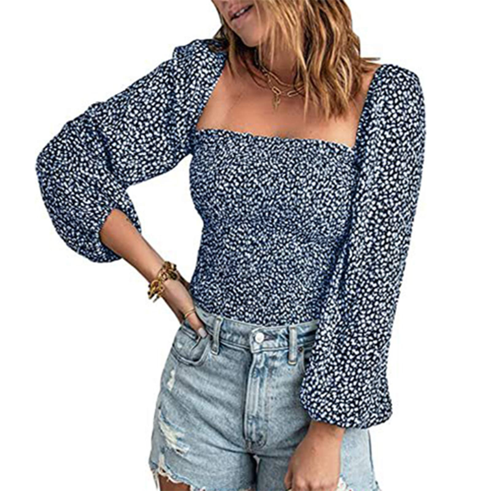 Blouses For Women Puff Long Sleeve Square Neck Tops Off The Shoulder