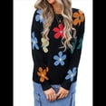 thumbnail image 3 of Suéteres Bonitos para Mujer, Jersey Floral de Larga, Prendas de Punto para Exteriores, Tops Y2K, Conjuntos Holgados para Invierno y Otoño 2025 Negro S, 3 of 9