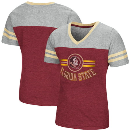 Florida State Seminoles Colosseum Girls Youth Pee Wee Football V-Neck T-Shirt - Garnet/Heathered