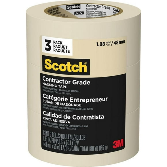 3M 2020-48EP3 1.88 » x 60.1yd (48mm) Scotch Contractor Grade Masking Tape (3pk)