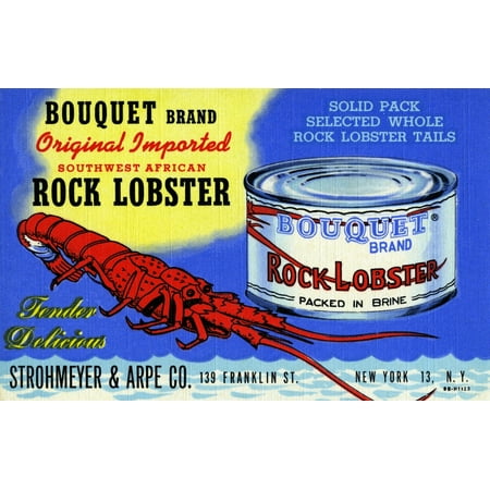 Africa Imports Reviews Can of Bouquet Brand original imported Southwest African Rock Lobster shown on a vintage advertising postcard by Strohmeyer & Arpe of New York Poster Print by Curt Teich & Company ()