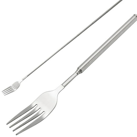 Extendable Fork, Durable Stainless Steel Telescopic Fork Retractable Dinner Forks Dessert BBQ Dinner Fruit Long Handle Telescoping Fork Cutlery for Cooking 8.7-25.4Inch (One Dinner Fork)