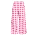 thumbnail image 5 of Pounoo Wide Leg Pants for Women Elastic High Waist Plaid Pattern Gathered Detail Loose Fit Trousers Beach Vacation Style Airy Soft Bottoms, 5 of 6