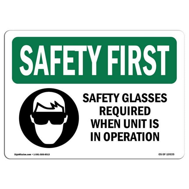 SignMission OS-SF-A-1824-L-10939 Premier Signe de Sécurité de 18 x 24 Po - Lunettes de Sécurité Requises avec Symbole