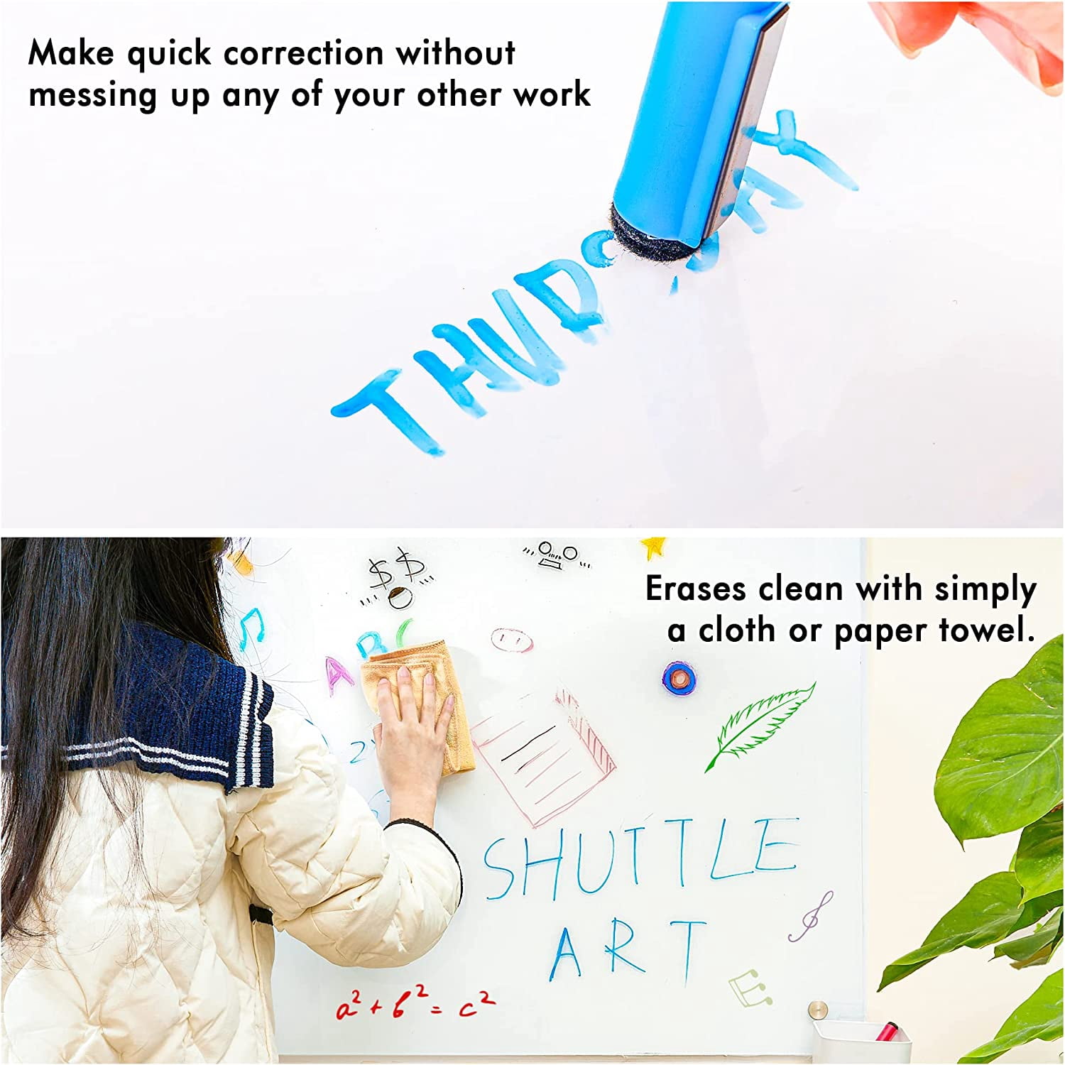Dry Erase Markers, Shuttle Art 90 Bulk Pack 15 Colors Magnetic Whiteboard Markers with Erase, Fine Point Dry Erase Markers are Perfect for Writing on Whiteboard Mirrors Glass for Office Home