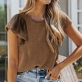 thumbnail image 2 of Womens Summer Tops Sevevn Womens Casual Solid Color Round Neck Ruffled Short Sleeve Tops Blouses, 2 of 6