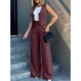 thumbnail image 4 of Women'S Fashionable Blazer Vest Wide-Leg Pants Set - Stylish Comfortable for Daily Wear Deep Red L, 4 of 7