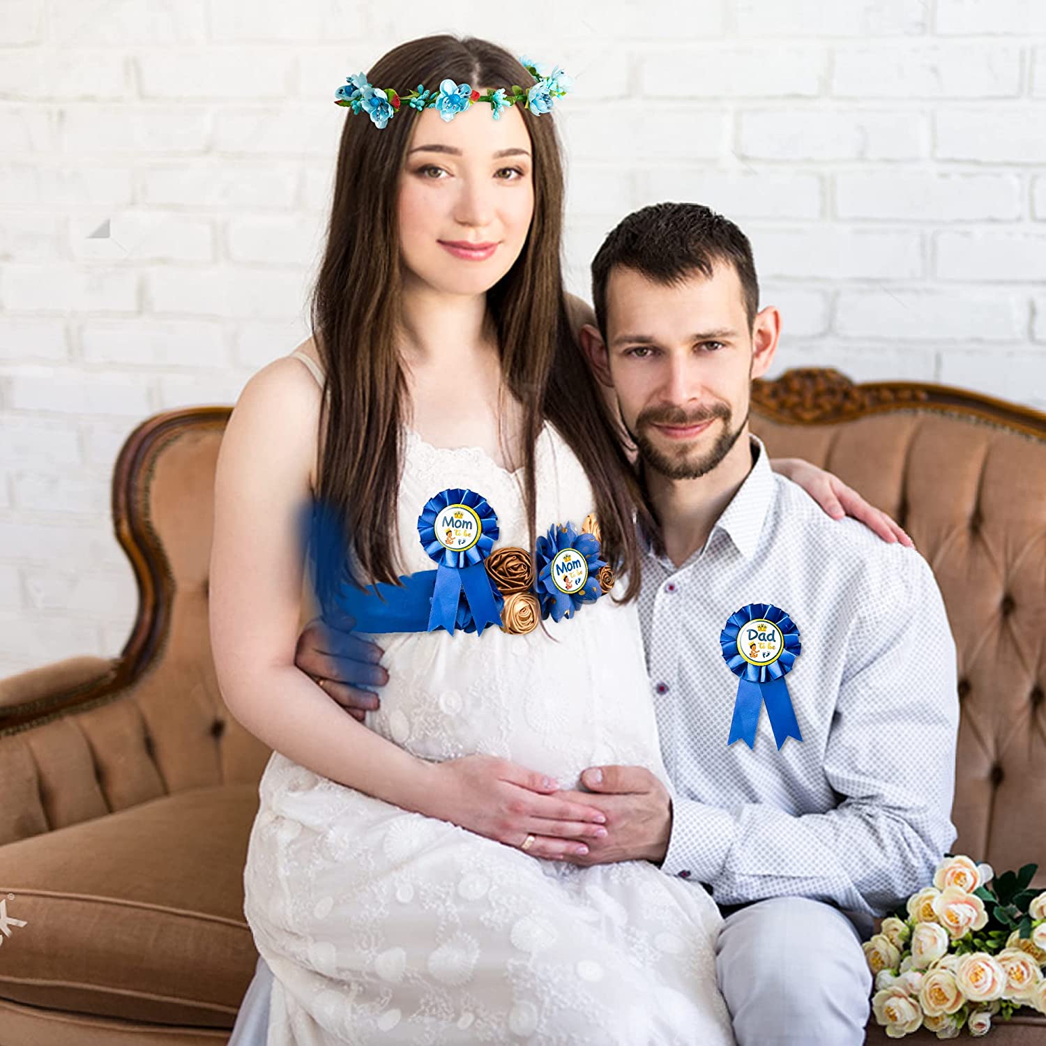 Écharpe "Mommy To Be" Et Badge "Daddy To Be" Bleus - Pour Fête Prénatale, Révélation Du Sexe - Cadeau Future Maman Et Papa