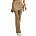 thumbnail image 2 of Mceream Skirted Leggings for Women Tummy Control High Waist Bootcut Workout Pants Fake Two Pieces Solid Bell Bottom Athletic Drawsting Ruffle Pleated Flare Yoga Pants Khaki L, 2 of 9