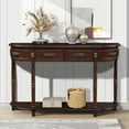 thumbnail image 2 of Retro Curved Wood Console Table, 52-Inch Half Moon Sofa Table with Open Shelf and 2 Drawers, Solid Wood Entry Table for Living Room, Hallway - Espresso, 2 of 9