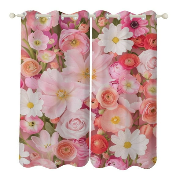 Floral Colorful Flower Blackout Curtains, Watercolor Pattern Window Treatment Grommet Curtains for Bedroom Thermal Insulated Window Curtains for Living Room 2 Panel Set