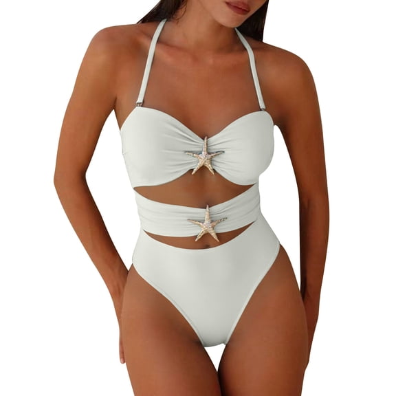 Idoravan Womens One Piece Swimsuits 2026 European And Bikini Swimsuit ForBorder Solid Color Beach Vacation Bikini