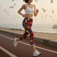 thumbnail image 4 of Womens High Waist Floral Printed Work Out Yoga Capri Pants Elastic Body-Shaping Yoga Pants Base Layer Pants, 4 of 7