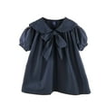 thumbnail image 1 of NLLSHGJ Robes Féeriques pour Filles Été Manches Courtes Robe à Col à Revers Nœud Papillon Manches Jupe 6M à 6Y Design Mignon Vêtements de Printemps Vêtements pour Enfants Robe pour Filles Robes de Retour à la Maison Courtes, 1 of 5