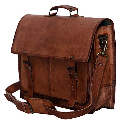 New Men/'s 18/" Briefcase Brown Vintage Leather Shoulder Satchel Laptop UNISEX Bag