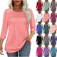 thumbnail image 6 of FAIWAD 3/4 Length Sleeve Womens Tops Round Neck Casual Pleated Blouses Dressy Plus Size Tunic Tops, S-3XL, 6 of 6