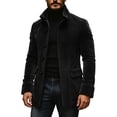 thumbnail image 2 of Ecqkame Men's Lapel Single Breasted Coats Long Sleeve Pocket Solid Color Coat Daily Casual Business Outerwear Black XL, 2 of 5