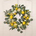 thumbnail image 4 of 17.72 Inch Spring Yellow Lemon Roses Wreath for Front Door, Yellow Peony White Hydrangea Green Leaves Wreath for Indoor and Outdoor, Rustic Farmhouse Door Wreath for Home Decor, 4 of 9