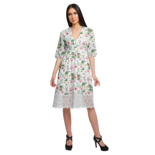 Moomaya Robe à Manches Courtes pour Femmes Robe de Soirée en Coton Imprimé Tenue Décontractée