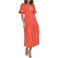 thumbnail image 4 of Cenuakty Women's Summer Casual Midi Dress Solid Color Short Sleeve V Neck Pleated Dresses, 4 of 8