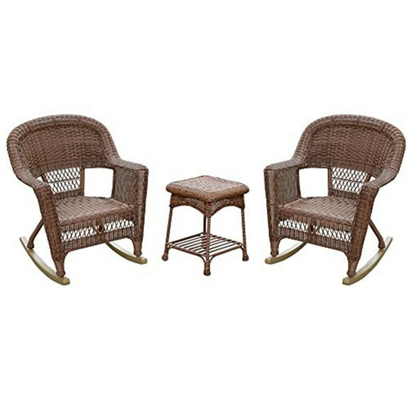 Rocker Chair Set 3pc - Outdoor Resin Gliders, Stackable Patio Furniture, Mountain Lodge Style