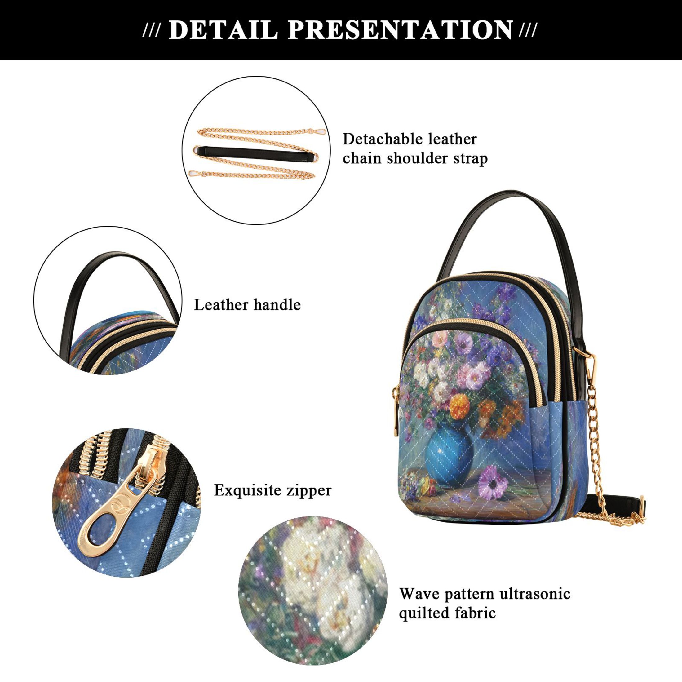 Quilted Women's Crossbody Bag Purses and Handbags with Detachable Leather Strap Vintage Style Vase