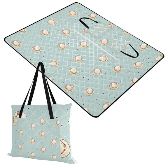 Extra Large Picnic Beach Blanket Waterproof Sand Proof Portable Outdoor Mat Cute Little Baseballs 60x80