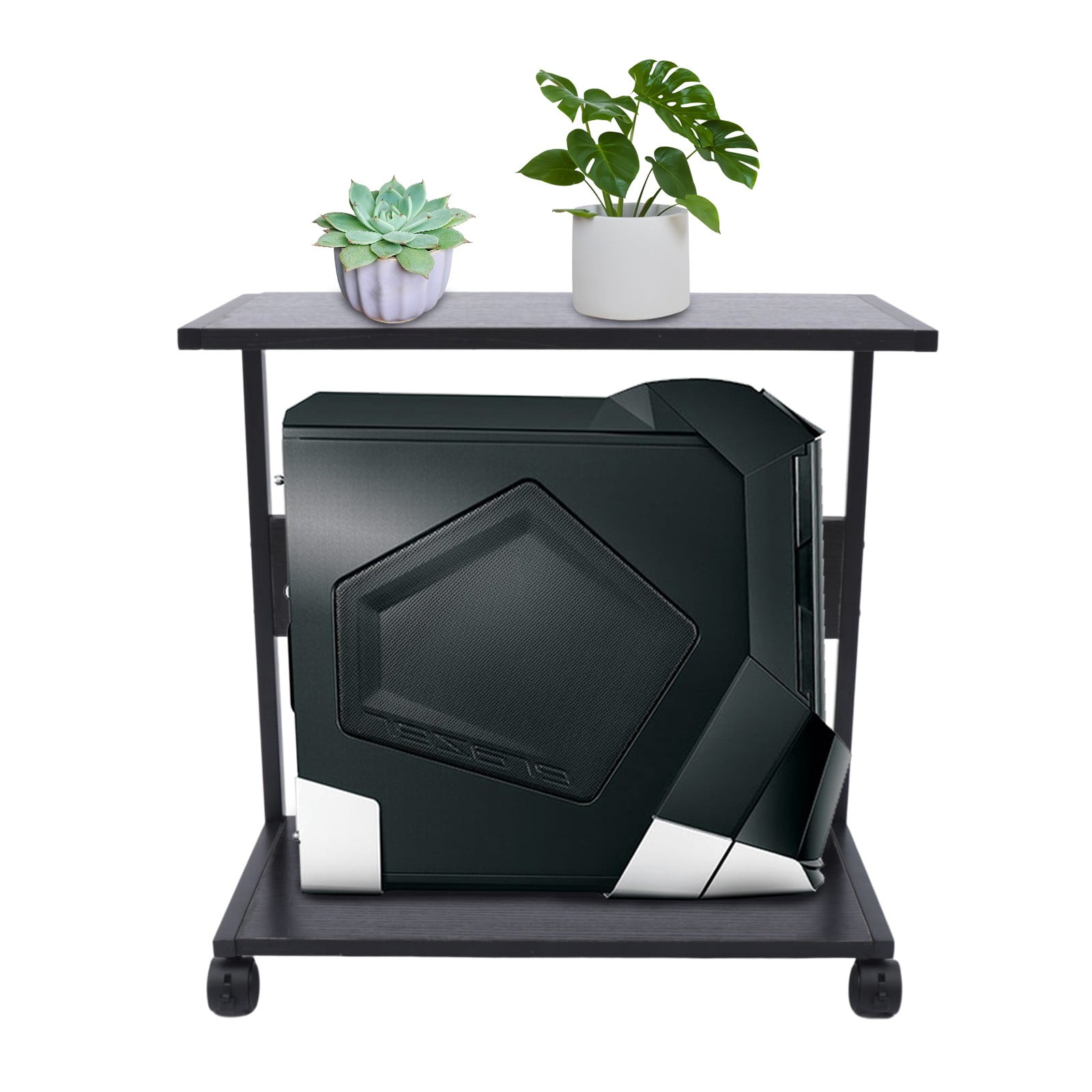 SENDERPICK 2-Tier CPU Holder Cart Under Desk Computer Tower Stand Mobile PC Tower Stand 53.3*24*60cm for Conference Room, Office, Library