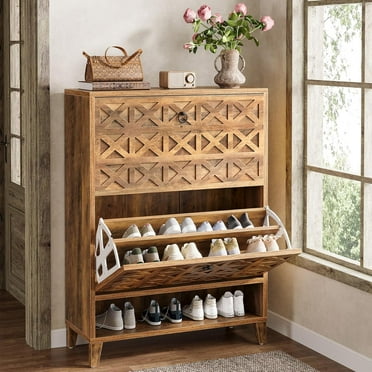 Tribesigns Shoe Cabinet with 2 Flip Drawers, Narrow Shoe Storage Organizer for Entryway