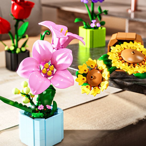 Flores Bouquet Building Juego de bloques de construcción botánica de flores juguete con jarrón