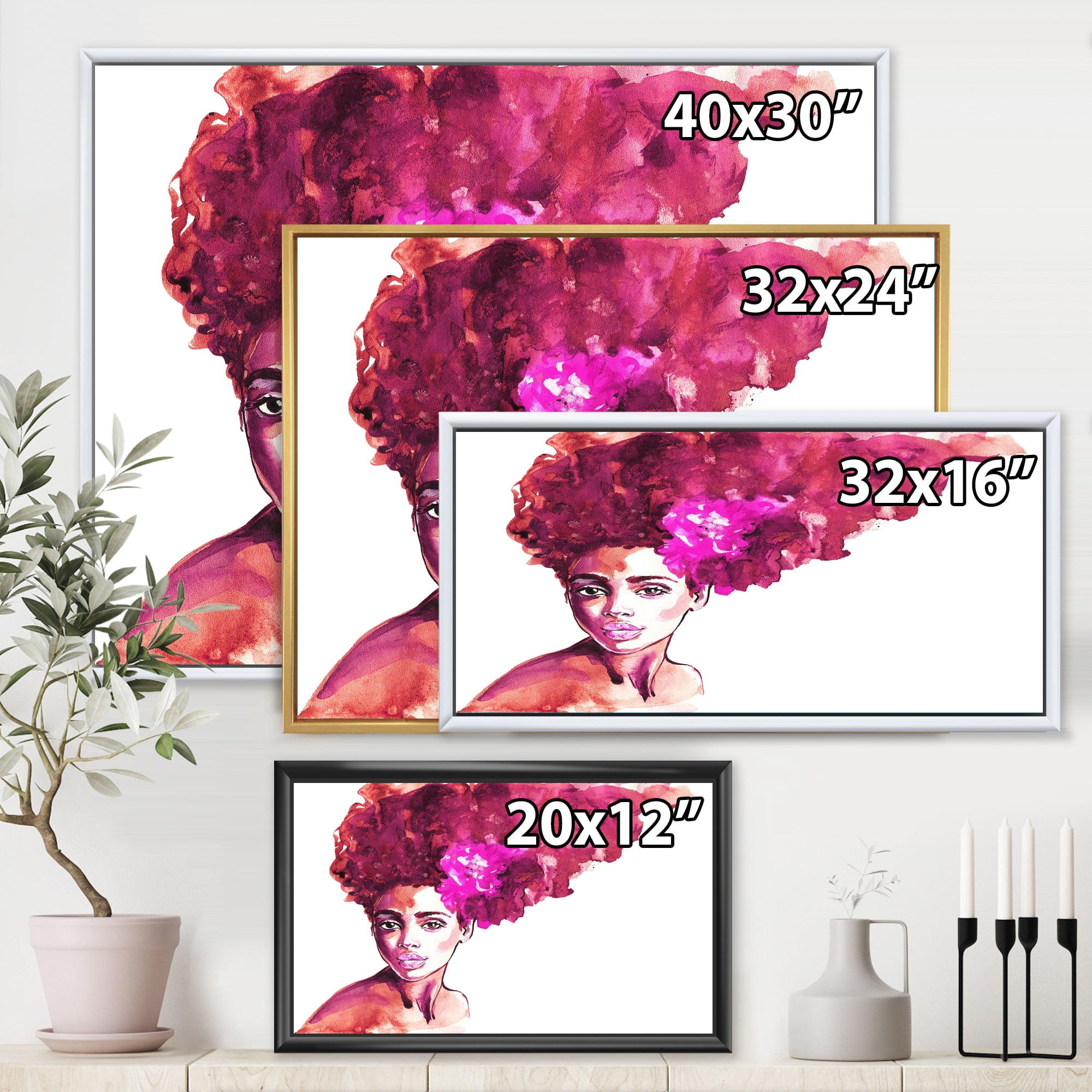 Designart 'Portrait of Afro American Woman VI' Modern Framed Canvas Wall Art Print