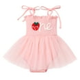 thumbnail image 5 of IBTOM CASTLE Newborn Baby Girl 1st Birthday Outfit Lace Tulle Bodysuit with Floral Headband Cake Smash Photo Props 6-12 Months Pink - Strawberry, 5 of 9