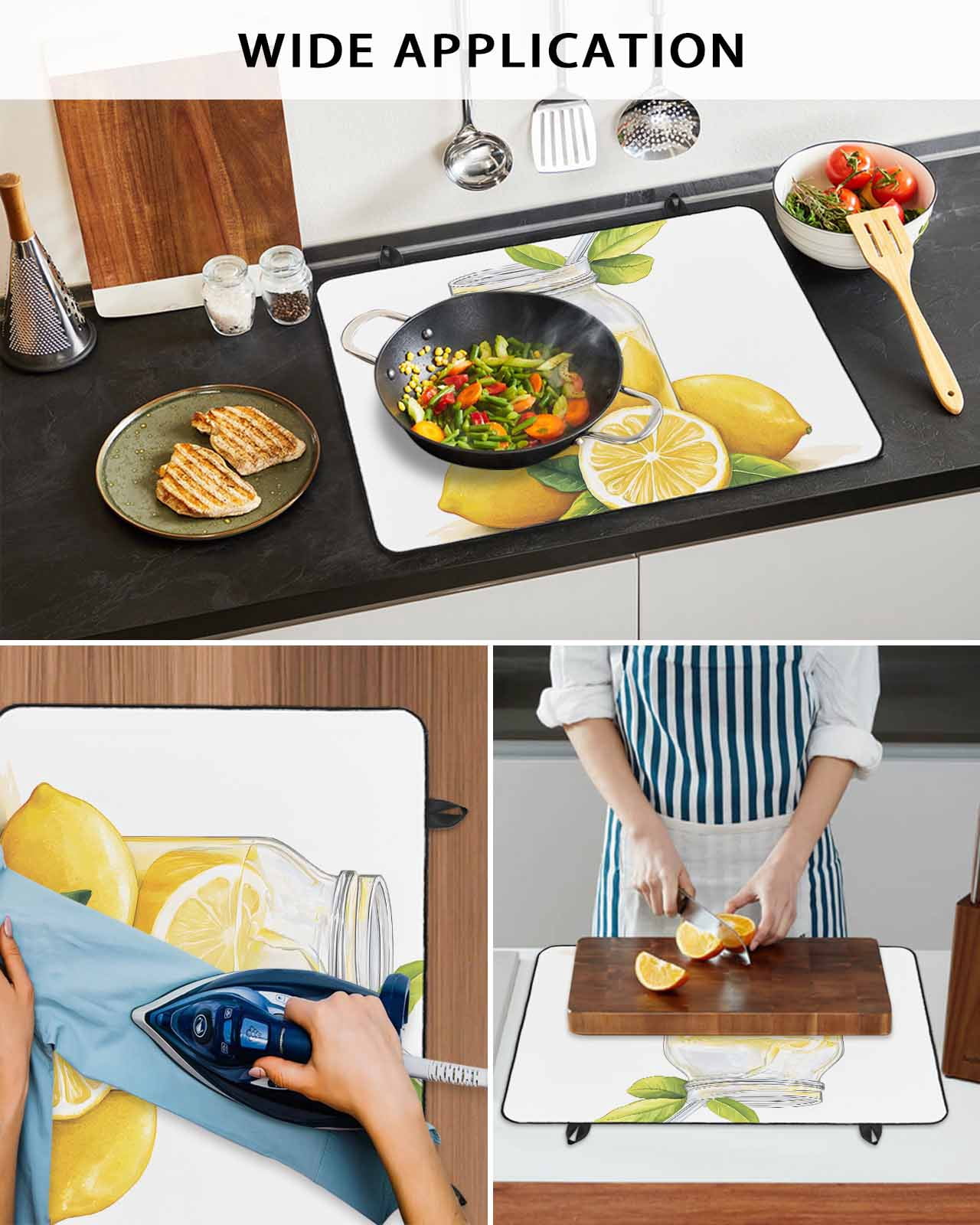 nqOlkjepod Large Induction Cooktop Protector Mat 24"x21", Lemon Stove Top Covers for Electric Stove, Summer Fruit Nature Country Watercolor Yellow Stove Burner Cover Mats, Glass Top Stove Cover
