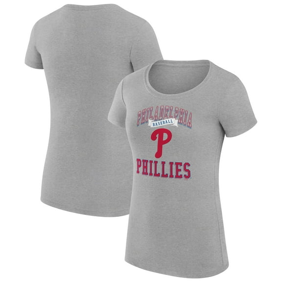 Women's G-III 4Her by Carl Banks Heather Gray Philadelphia Phillies Super-Slim Fit Lightweight Team Logo Graphic T-Shirt
