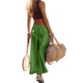 thumbnail image 4 of Women's Loose Wide Leg Track Pants Drawstring Pockets Elastic Waist Capri Casual Summer Hiking Pants Green XL, 4 of 6
