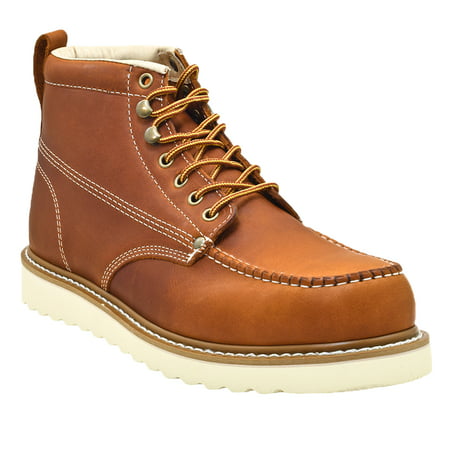 golden fox oil full grain leather moc toe light weight work boots for men brown 8