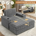 thumbnail image 3 of Muumblus 42" Chaise Lounge Indoor, Accent Armchair with Storage Ottoman & Armrests, Oversized Lounge Chair Sleeper Chair for Living Room, Gray Faux Rabbit Fur, 3 of 12