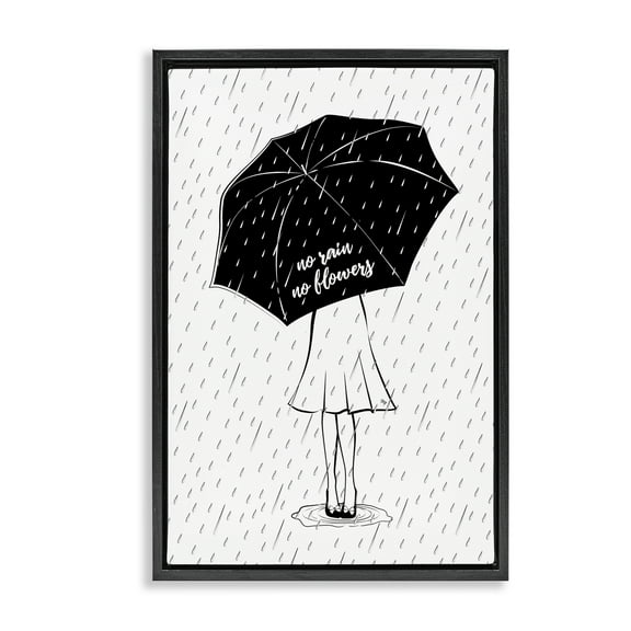 Stupell Industries No Rain No Flowers Novelty Painting Black Floater Framed Art Print Wall Art, 17 x 25
